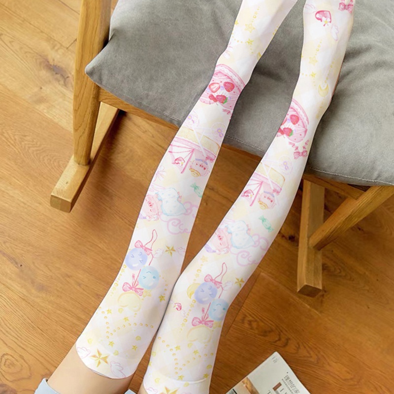 Vớ dài qua gối in hình bánh kem dâu/ bong bóng hoạt hình phong cách Lolita ngọt ngào dễ thương cho nữ