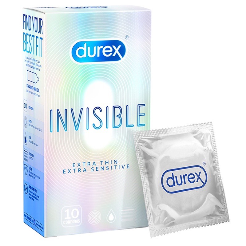 Bao cao su Durex Invisible Extra Sensitive siêu mỏng - cho CẢM GIÁC CHÂN THẬT nhất ( hàng chính hãng DKSH Việt Nam ).