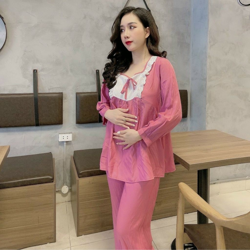 Bộ bầu mặc nhà - bộ sau sinh có khóa cho con bú 1 nơ ngực chất đũi hàn DB02 - Xiimom