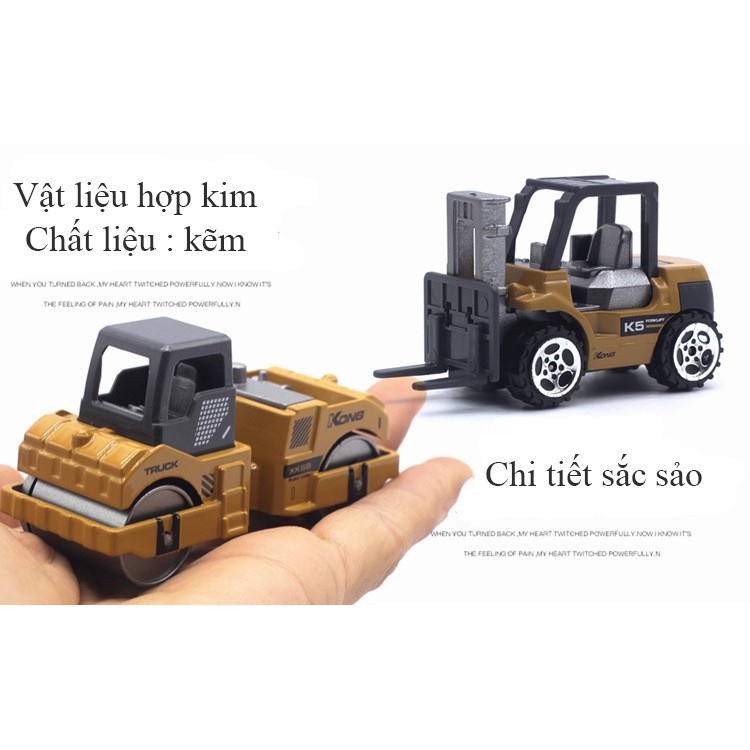 Xe công trình xây dựng bằng kim loại gồm 6 xe chi tiết sắc sảo, an toàn cho bé, dùng làm đồ chơi trẻ em hoặc trang trí