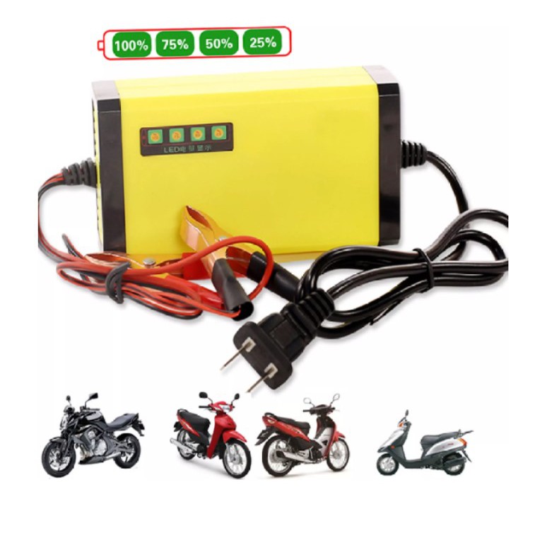 Máy sạc bình ắc quy 12V 2A từ 4AH đến 20AH tự ngắt khi đầy chống ngược cực độ bền cao bảo hành uy tín sac acquy xe may.