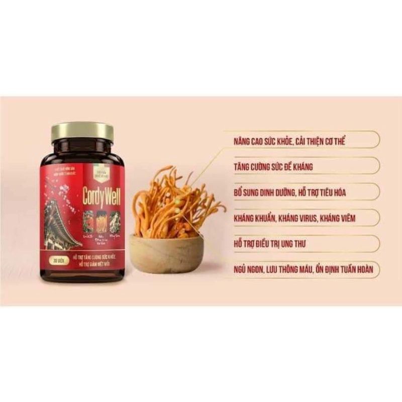 Cordy well ( cordywell) viên uống đông trùng hạ thảo, tăng cường sức khoẻ, tăng cường sức đề kháng