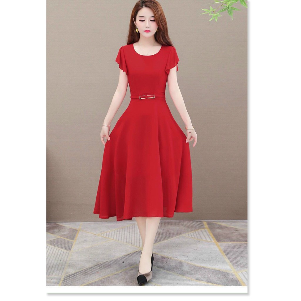 Đầm Voan Nữ Tay Cánh Tiên Eo Phối Khoen Thanh Lịch Cho Các Nàng