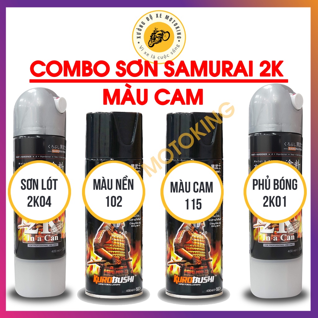Combo sơn Samurai màu cam 115 loại 2K chuẩn quy trình độ bền màu tới 5 năm 2K04 - 102 - 115 - 2K01
