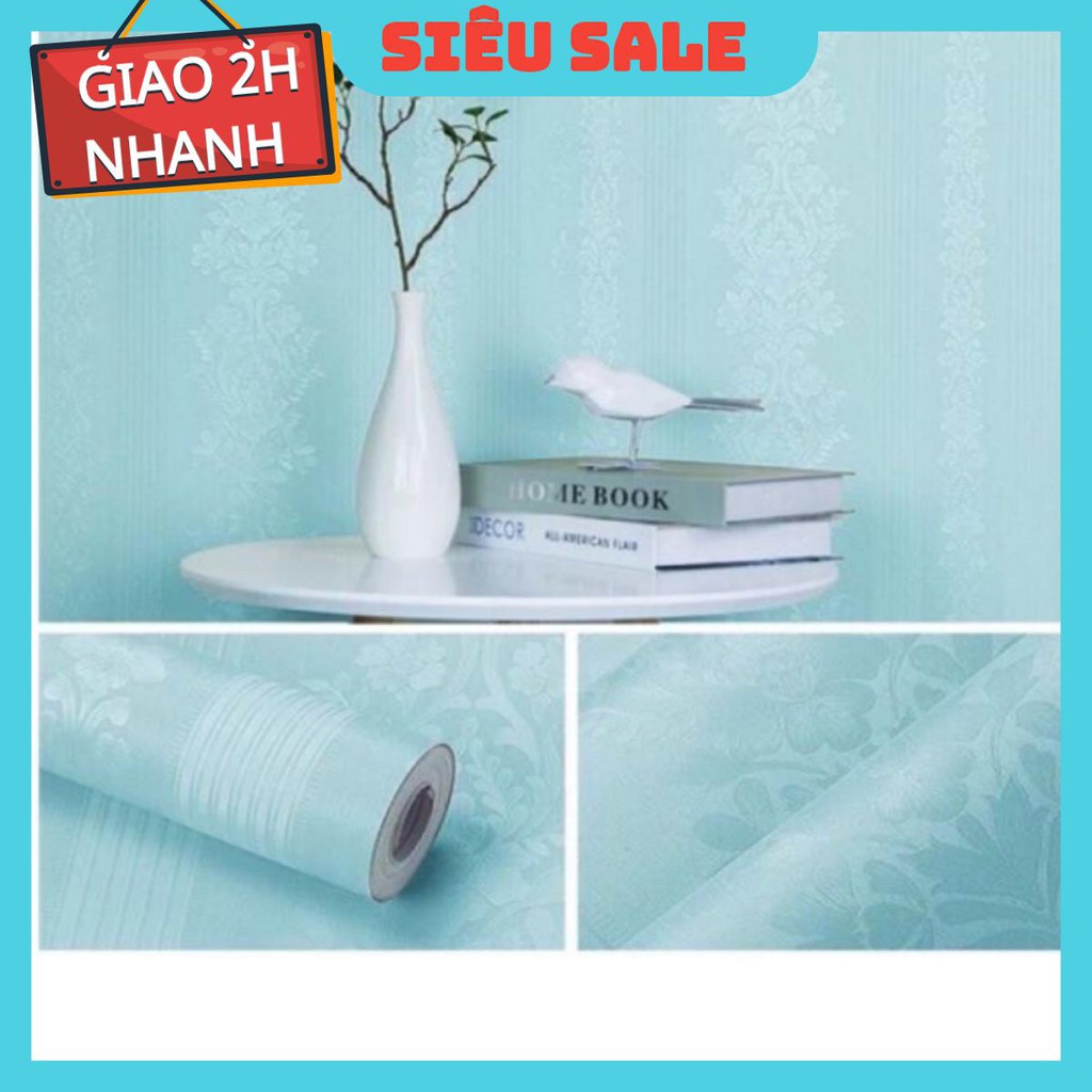 10M giấy dán tường hoa văn Xanh Sọc Nổi hàng siêu đẹp có keo sẵn khổ 45cm