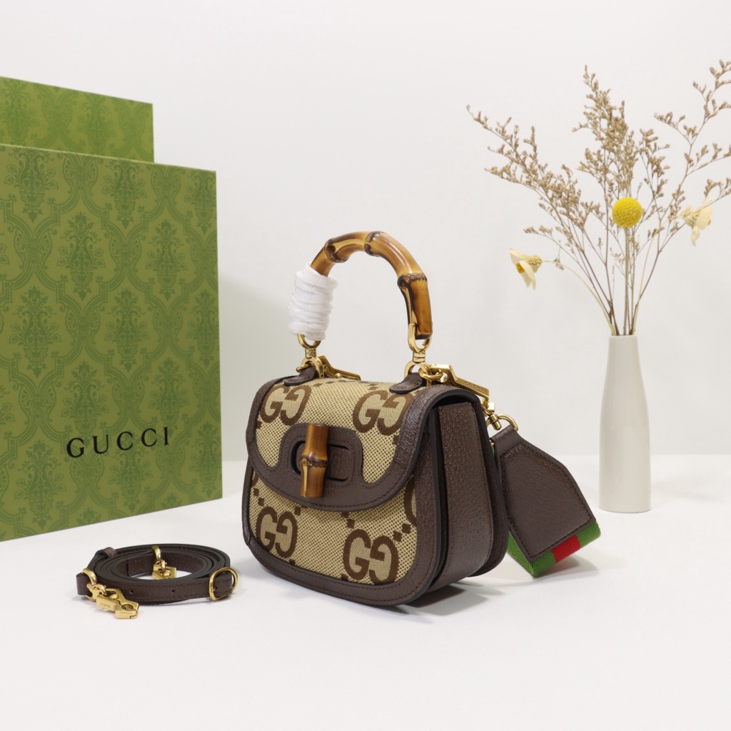 Túi xách quai trúc nữ da thật thời trang cao cấp Gucci GG GC phong cách retro
