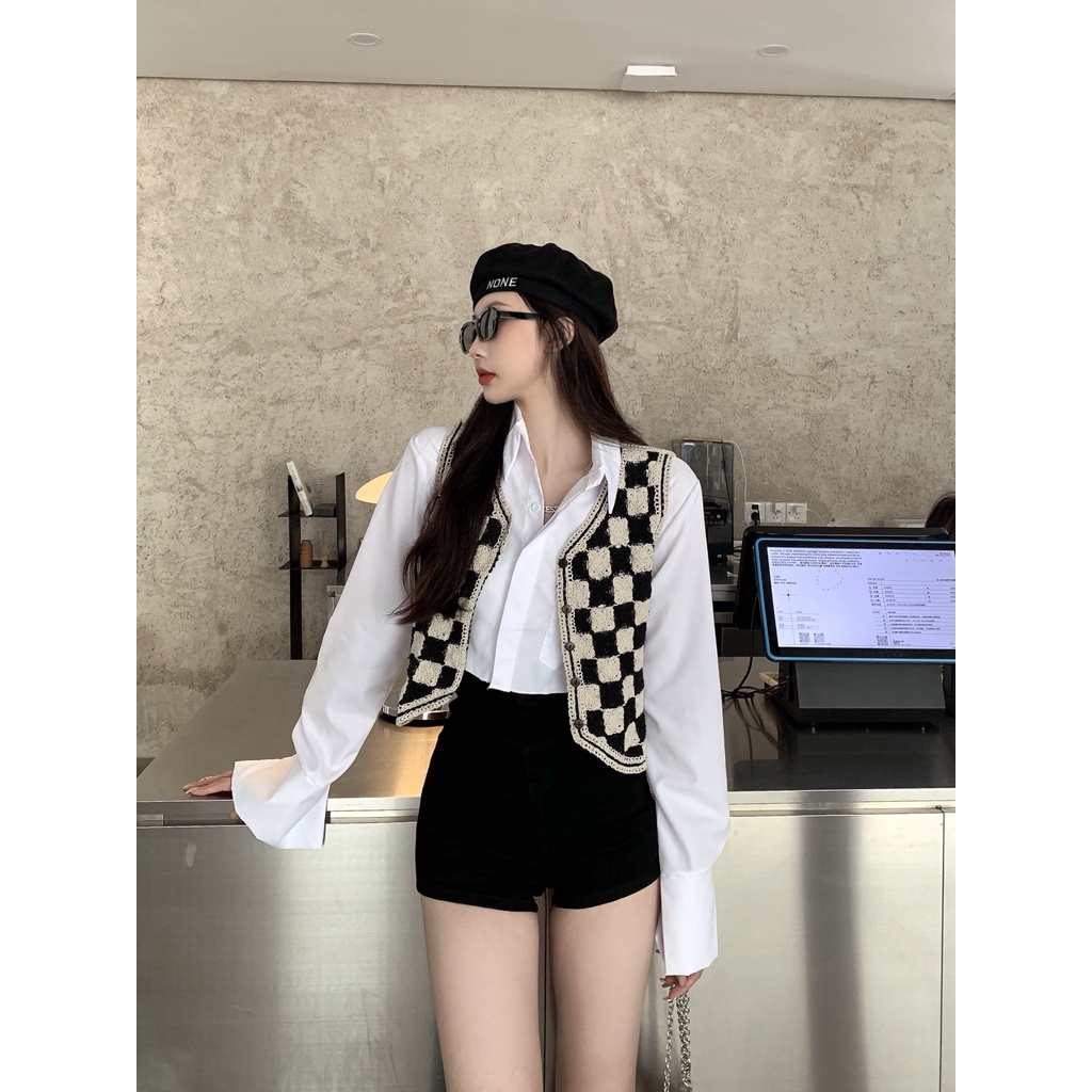 Áo khoác cardigan không tay họa tiết kẻ sọc phong cách cổ điển thời trang cho nữ
 | BigBuy360 - bigbuy360.vn