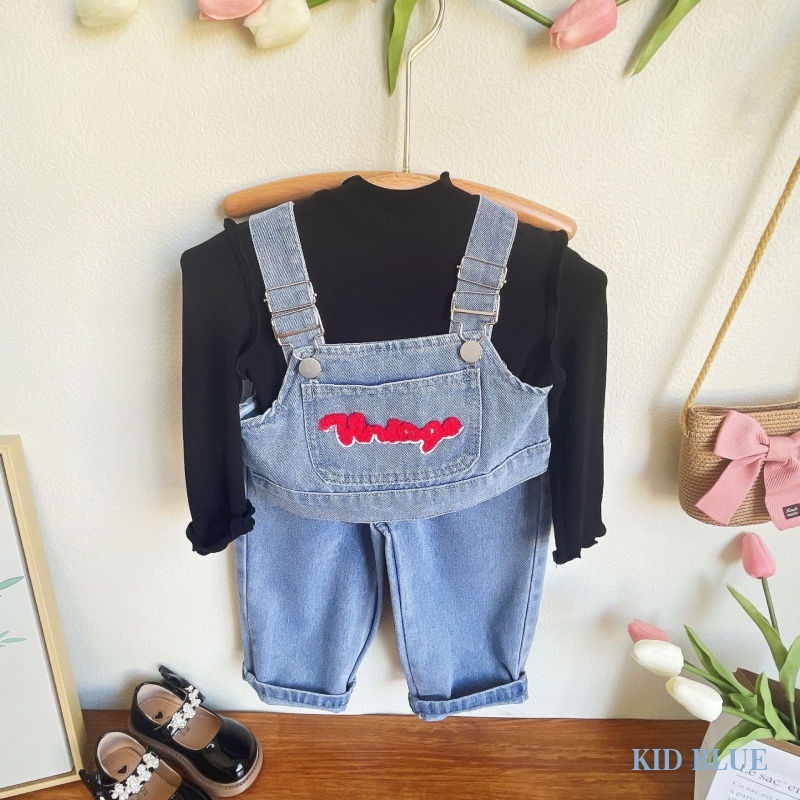 Bộ Áo Sơ Mi Denim + Quần Yếm Ống Rộng Thời Trang Mùa Thu Hàn Quốc Dành Cho Nữ