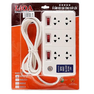 Ổ cắm điện Lioa công suất lớn 6 lỗ 3 chấu - Hàng chính hãng