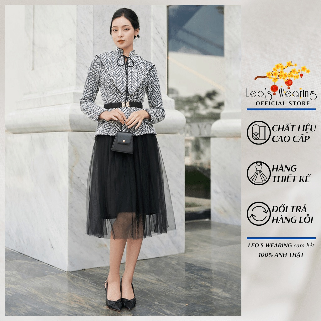 ❒✐♠Áo Len Tay Dài Công Sở LEOSWEARING dạ vải nhũ dày dặn cổ kiểu thắt nơ trang phục mặc thu đông D36