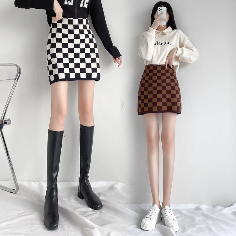 Chân Váy Chữ A Họa Tiết Caro Phong Cách Hàn Quốc Thời Trang Thu Đông 17E218