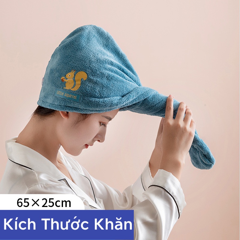 [Siêu HOT] Khăn Cotton Quấn Tóc, Khăn Quấn Làm Khô Tóc Cực Nhanh In Hoạ Tiết Dễ Thương