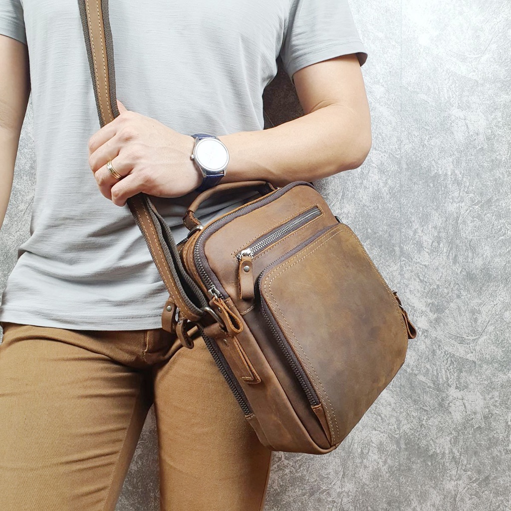 Túi đeo chéo nam da bò thật TD116LEA  - 100% da bò thật, BH 3 năm