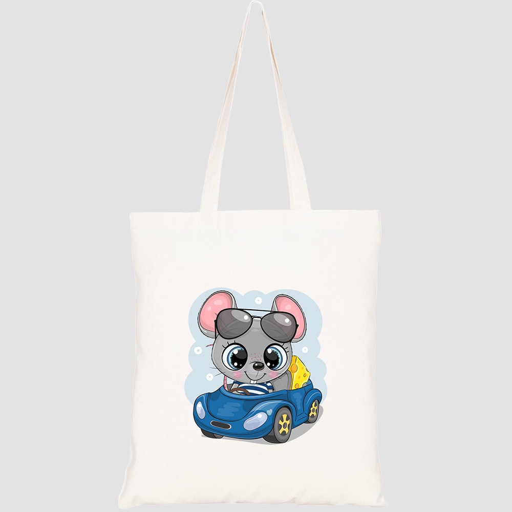 Túi vải tote canvas HTFashion in hình cute cartoon mouse cheese glasses HT395