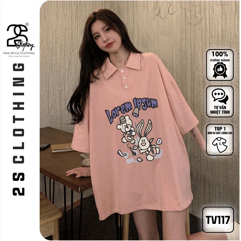 Áo Thun Nữ Có Cổ Form Rộng Tay Lỡ 2s Clothing Áo Thun Nữ Dáng Dài Giấu Quần Oversize Cotton Giá Rẻ In Hình Anime TV117 | BigBuy360 - bigbuy360.vn