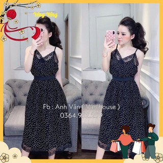 SNU124 - Set áo ren 2 dây và chân váy chấm bi