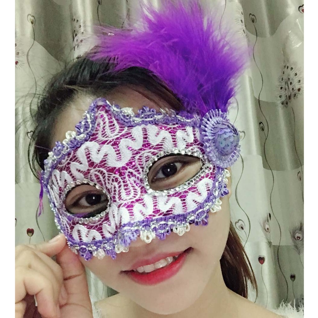 Mặt nạ nửa mặt 1 bông dạ hội quý phái sang trọng 2020-Mặt nạ nửa mặt lông vũ trung thu nhiều màu