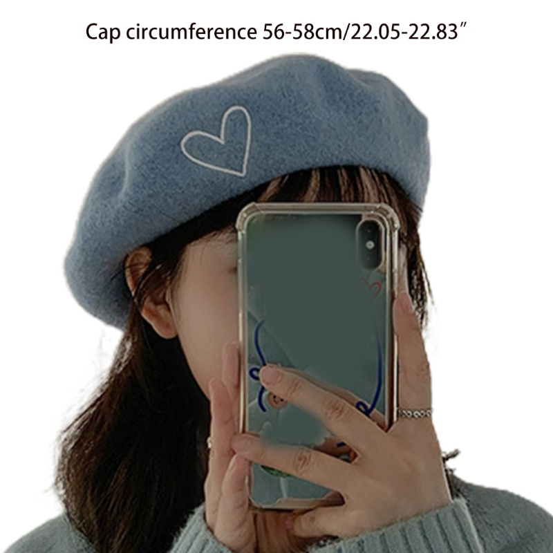 Mũ Beret Thêu Hình Trái Tim Phong Cách Thanh Lịch Dành Cho Nữ