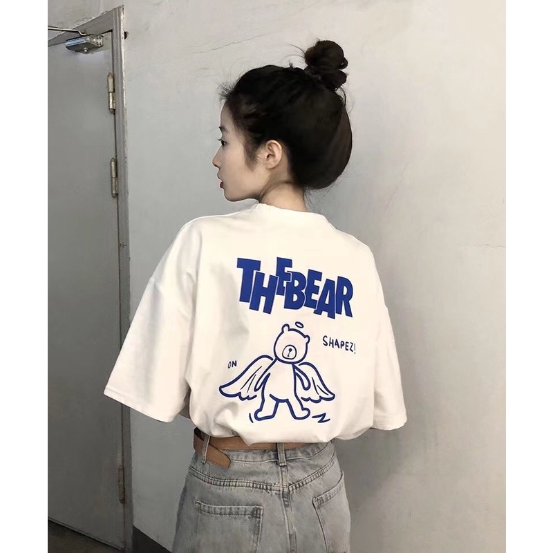 Áo Thun Tay Ngắn Cổ Tròn Dáng Rộng In Hình Gấu Kiểu Hàn Quốc Thời Trang Mùa Hè Mới Cho Nữ 2022