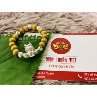 Vòng dâu tằm 7 bi bạc kèm linh vật con Trâu cho bé trai (tuổi Sửu) - DBT1 - 100% dâu tằm tự nhiên