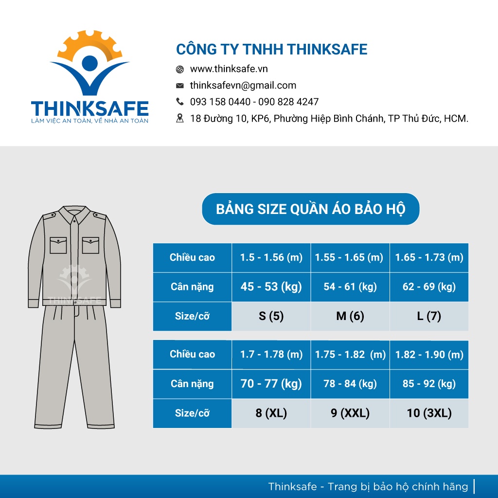 Quần áo bảo hộ lao động Thinksafe áo lao động kỹ sư công nhân thoáng mát thấm hút mồ hôi DN06-08-09