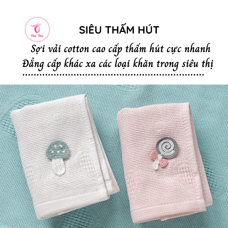 Khăn mặt trẻ em cotton thêu tay cao cấp VIỆT THƯ, siêu mềm mại, siêu thấm hút, 50gr, 25x50cm