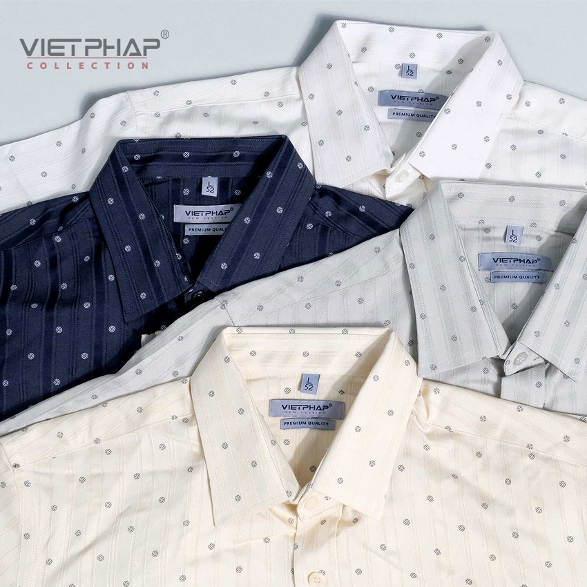 Áo Sơ Mi Lụa ngắn tay nam VIỆT PHÁP / Form Luxury / chất liệu Cotton Cao Cấp thoáng mát, thấm hút mồ hôi tốt 9502