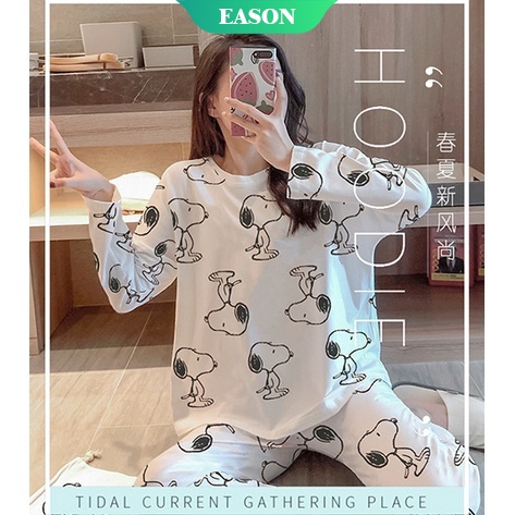 Bộ Đồ Ngủ Tay Dài In Họa Tiết Snoopy Phong Cách Nhật Bản Dễ Thương Cho Nữ