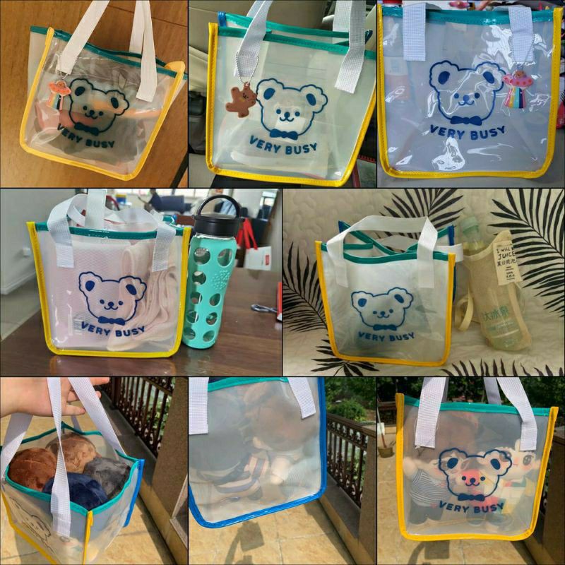 (Order 20 ngày) Túi xách pvc trong suốt đựng cơm trưa loại to Bentoy Milkjoy gấu very busy 7 màu