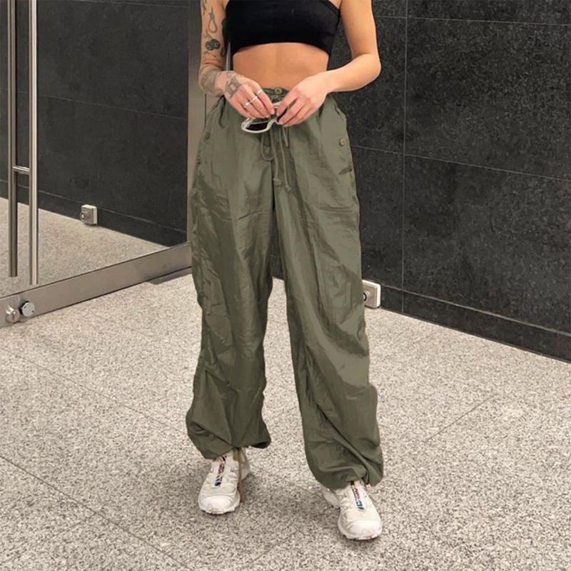 Quần Jogger Lưng Thấp Ống Rộng Phong Cách Hippie Đường Phố Cho Nữ