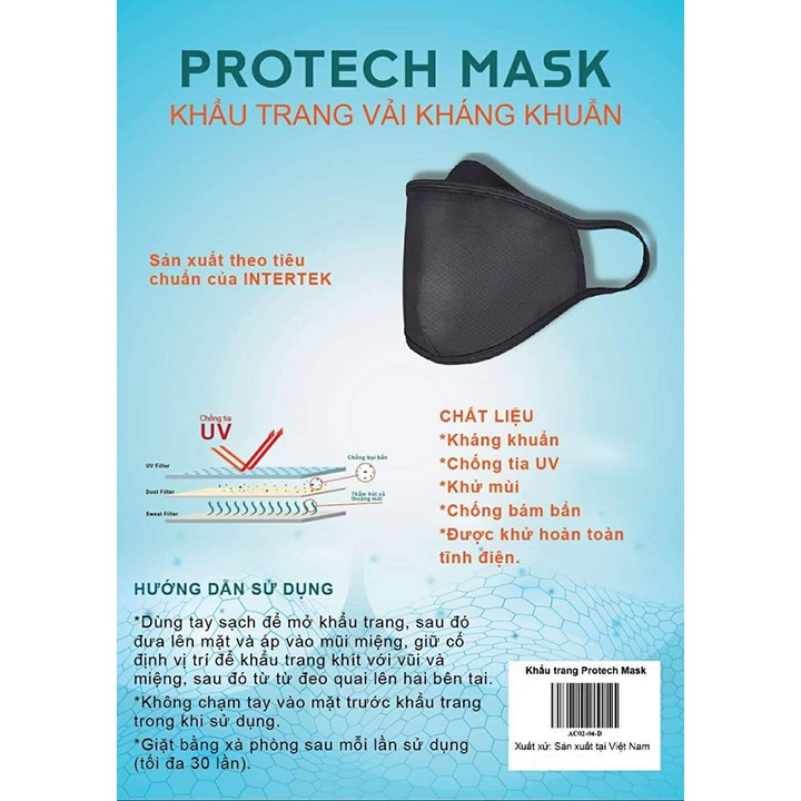 KHẨU TRANG Y TẾ KHÁNG KHUẨN PROTECH MASK- LOẠI VẢI - 3 LỚP KHÁNG KHUẨN + CHỐNG UV -  SỬ DỤNG 30 LẦN GIẶT | BigBuy360 - bigbuy360.vn