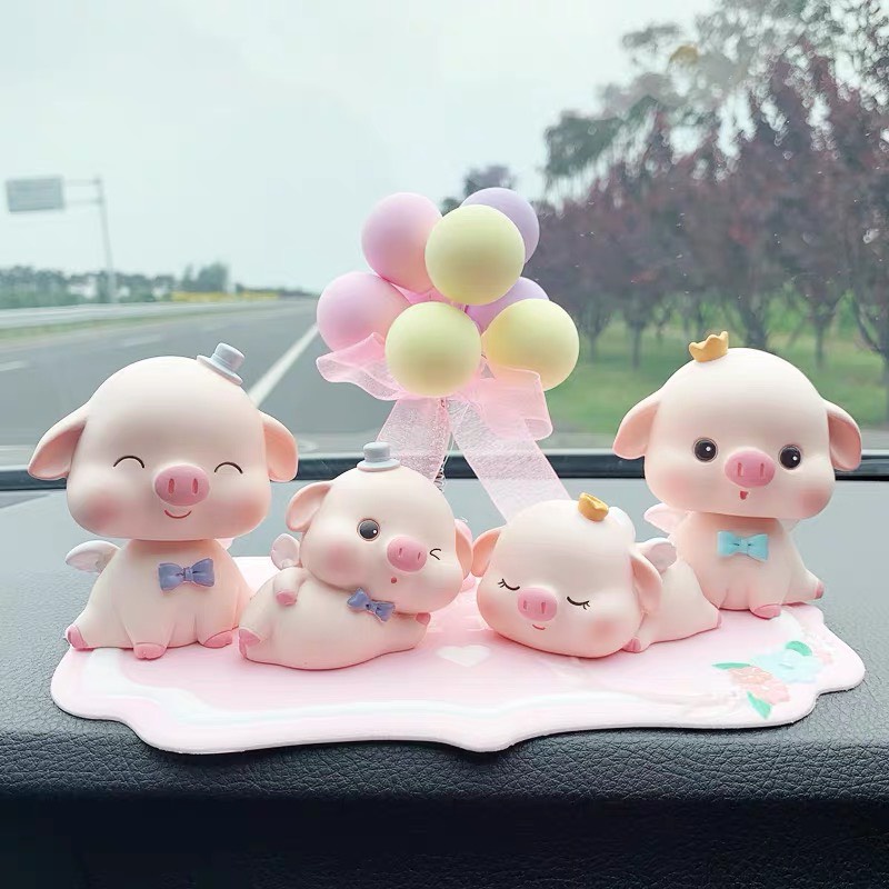 Set Heo Vui Tính Dễ Thương Phụ Kiện Trang Trí Xe Hơi, Bàn Làm Việc, Bàn Học, Phòng Khách