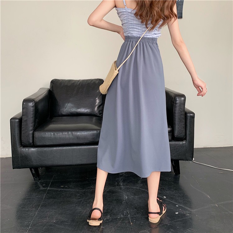 Chân váy midi Xiaozhainv lưng cao form chữ A đơn giản dễ phối đồ | BigBuy360 - bigbuy360.vn