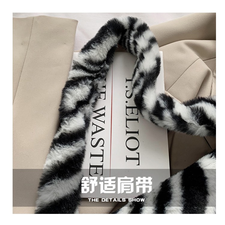 Mao Hair Bag 2021 Winter Retro Bag Female Big Capacity Canvas Bag Side Backpack Female Zebra Plush Shoulder