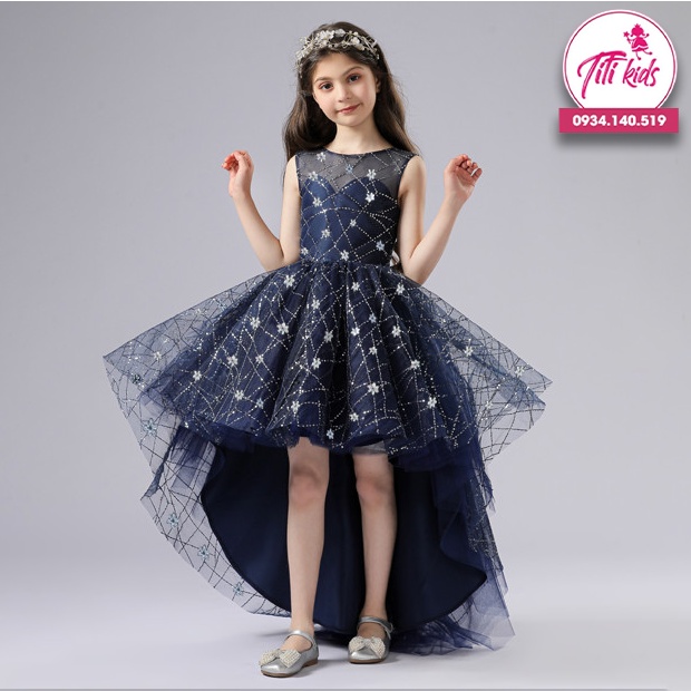 Đầm Công Chúa Cho Bé Gái TiTiKids Đầm Cao Cấp Xanh Đen Kim Sa CC169