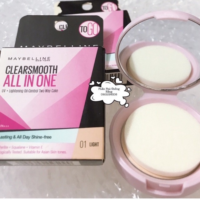 Phấn Trang Điểm Siêu Mịn 5 Trong 1 Maybelline Clearsmooth All In One UV - Control Two Way Cake 3,5g (Tông Sáng - Light)