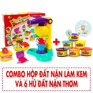 Đồ chơi đất nặn 🍨 COMBO 🍨 Đồ chơi đất nặn cho bé mẫu máy làm kem kèm 6 hủ đất nặn - 8818A và 6609