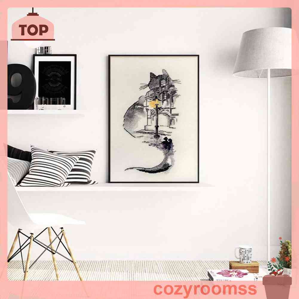 (canvas no printing)  Bộ Tranh Thêu Chữ Thập Tự Làm 14CT Hình Mèo Xinh Xắn