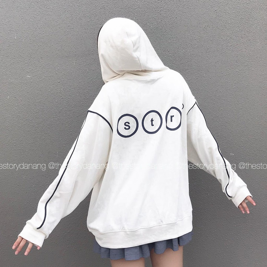 [STORY MADE] [STR] Áo Zip Hoodie SS4 viền cánh tay, logo STR mặt sau A1550