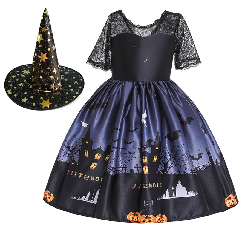 Set trang phục hóa trang halloween MQATZ gồm đầm công chúa ma kèm nón cho bé gái 2-10 tuổi
