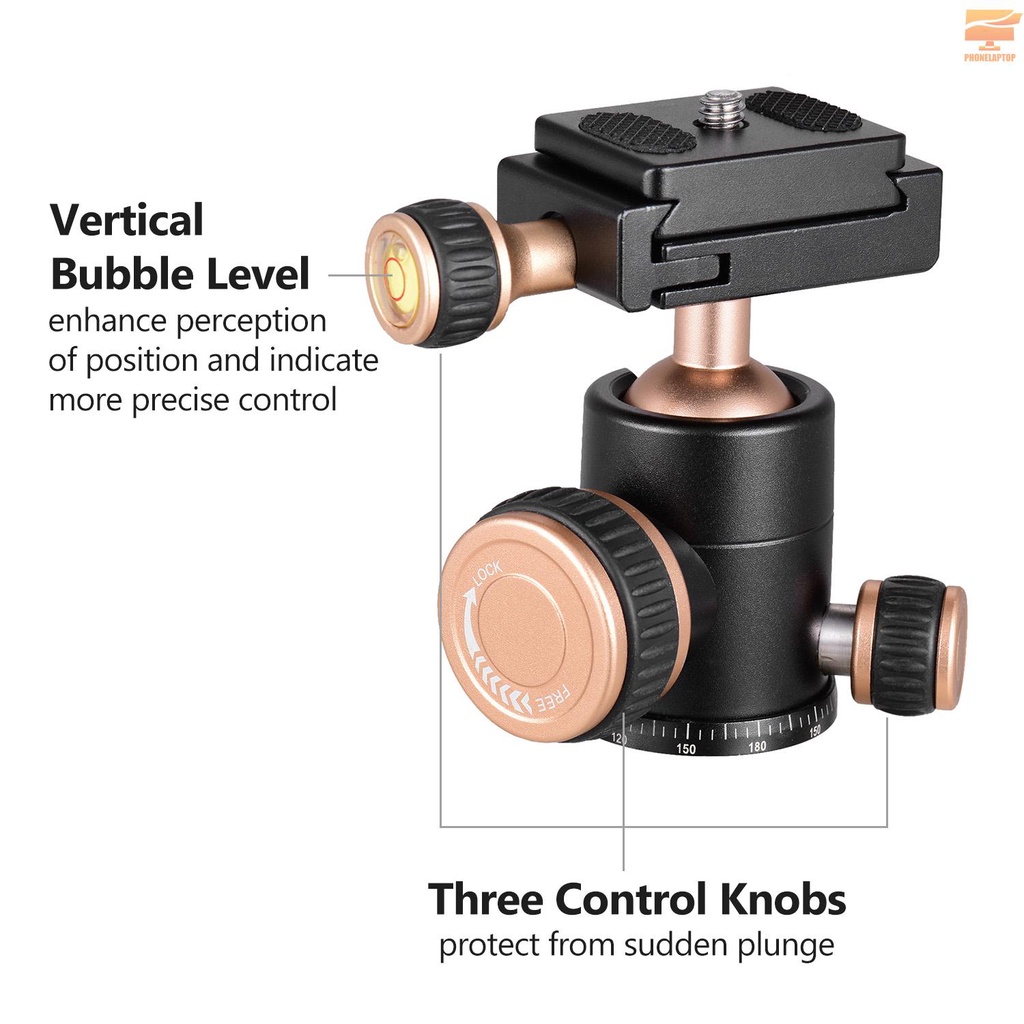 Chân Đế Máy Ảnh Andoer Q30 Cnc Panorama Bằng Hợp Kim Nhôm Tải Trọng Tối Đa 5kg Xoay 360 Độ Vít 1 / 4 Inch 3 / 8 Inch