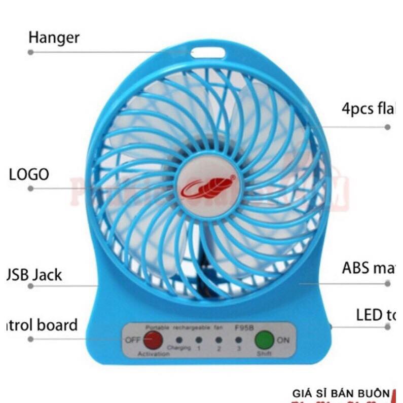 Quạt Mini Cầm Tay 3 Chế Độ - Có Đèn Pin - Kèm Pin Sạc - Hàng Loại 1 - Giao Màu Ngẫu Nhiên