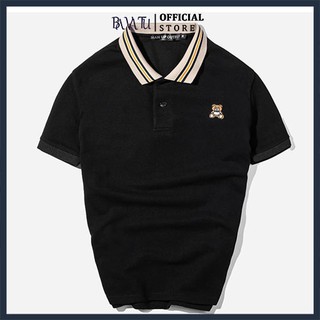 Áo Polo nam đen trắng áo Polo nam đẹp áo thun gấu có cổ chất cotton da cá thấm hút mồ hôi co giãn tốt - BAVATU.