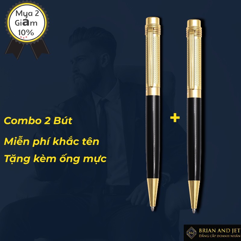 Leon Dio - COMBO 2 Bút Bi Xoay cấp BJ004 bi ký tên kim loại Cao Cấp [Miễn phí khắc tên & Tặng mực,Túi Giftset đi kèm ]