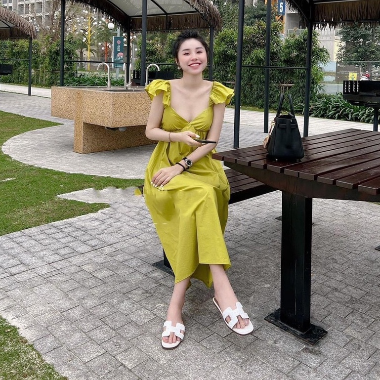 Đầm maxi cánh tiên cổ tim dáng xòe váy đi biển nữ dáng dài màu siêu trend TH510 | BigBuy360 - bigbuy360.vn