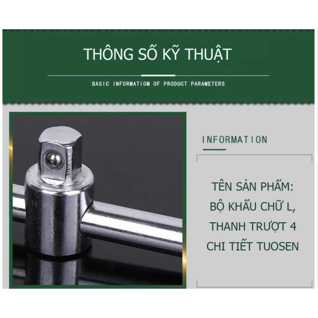 Bộ khẩu chữ L, thanh trượt gồm 4 chi tiết 10inch - Một sản phẩm của Tuosen (Bộ 4 chi tiết)