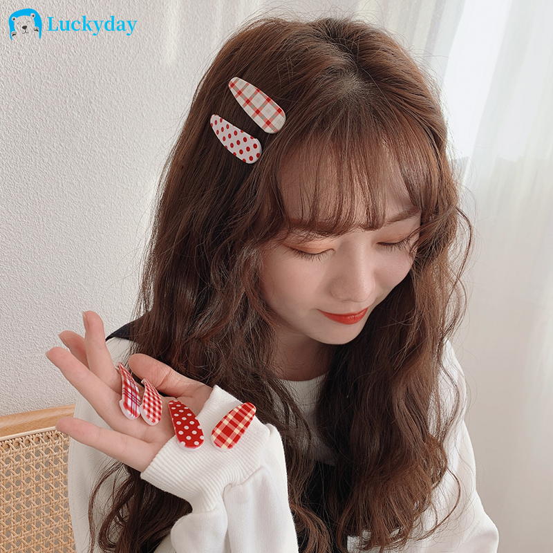 Kẹp Tóc Họa Tiết Chấm Bi Màu Đỏ Phong Cách Hàn Quốc