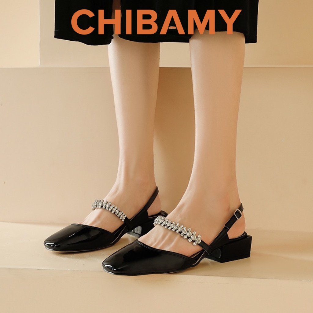 Giày búp bê nữ bít mũi quai đá đế vuông 3cm chất da bóng mềm mã H03