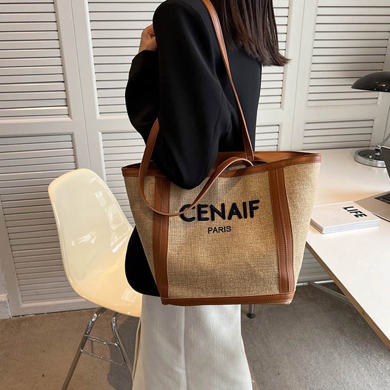 Túi đeo vai IELGY sức chứa lớn màu sắc tương phản in họa tiết chữ cái thời trang dành cho nữ