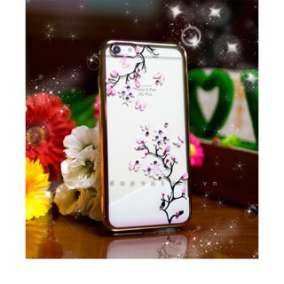 Ốp lưng iPhone 6, 6S Plus viền vàng hoa đào